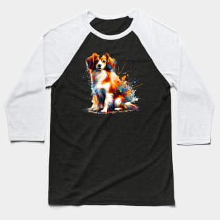 Vibrant Splashed Paint Nederlandse Kooikerhondje Portrait Baseball T-Shirt